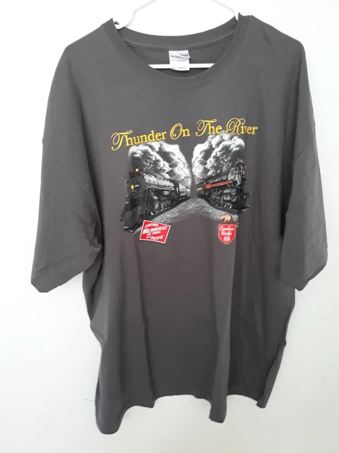 Vtg Train Shirt Mens 2XL Gray Canadian Pacific Locomotive Railroad 90s Tee bin17