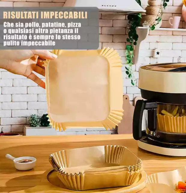 Carta per Friggitrice ad Aria Antiaderente 100 Fogli Quadrata Forno 20-24 cm 3