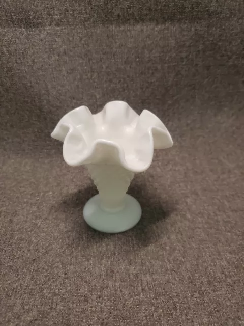 Fenton Milk Glass Hobnail Flared Ruffle Bud/Posy Vase Mini Glass Vintage 4"