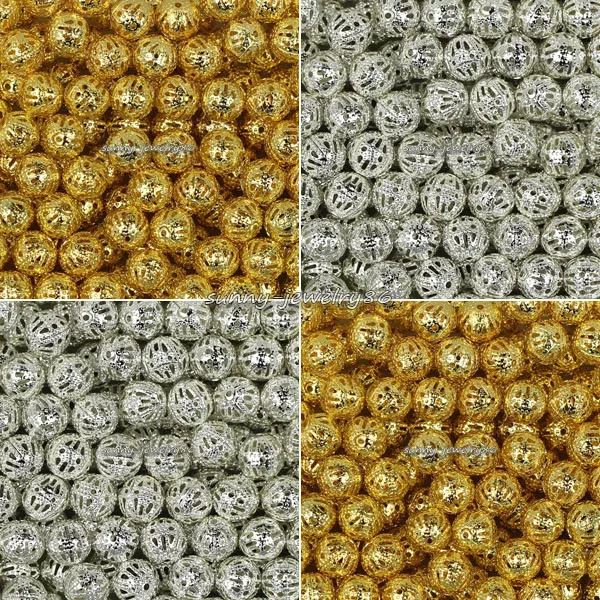 Wholesale Silver/Gold Plated Round Filigree Hollow Spacer Beads 4mm,6mm,8mm,10mm