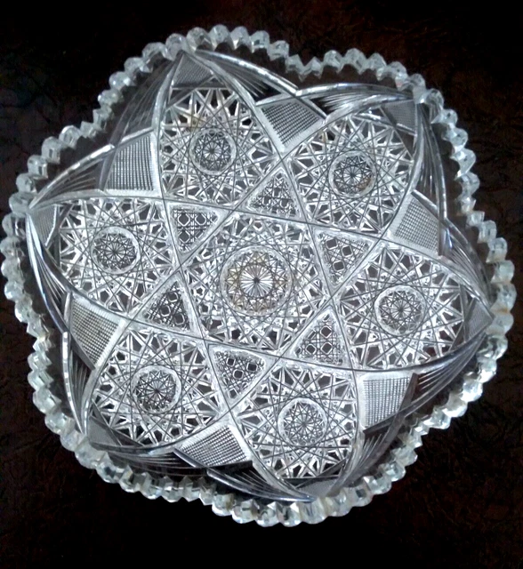 Antique  Large 8" Deep  Cut Glass Bowl American Brilliant
