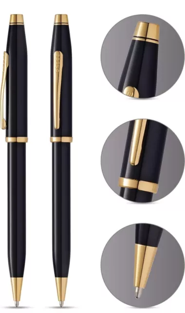 Cross Century II Gloss Black Lacquer and Gold Plated Trim Roller Ball Pen BNIB 2