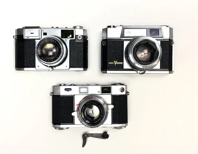 Lot Of 3 Vintage Rangefinder Cameras Royal 35M Aires Viscount Ricoh 519