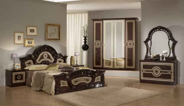Design Chambre à Coucher 6 Parties Set Complet Lit Table de Chevet Commode Neu
