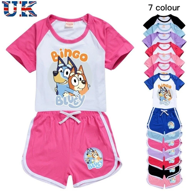 T-shirt estiva blu bingo per ragazze set tuta top pantaloncini età 2-14