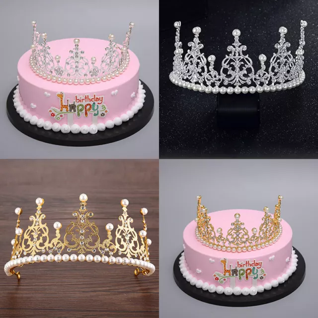 Pearl Crown Cake Toppers Birthday Party Wedding Cake Decoration Supplies