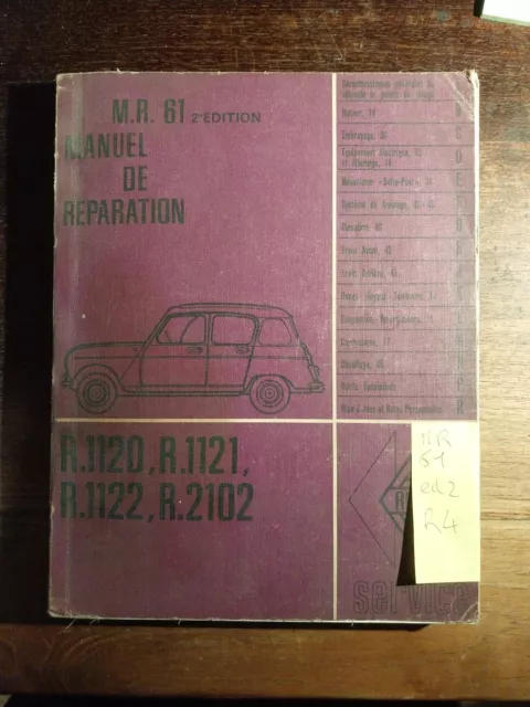 Manuel reparation MR 61 Renault 4 R 4 L 1963 Manuel Atelier Revue Technique R4 L