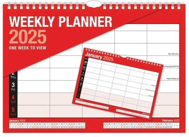 2025 WEEKLY PLANNER Calendar Staff Rota Family Organiser 1 Week to View ...