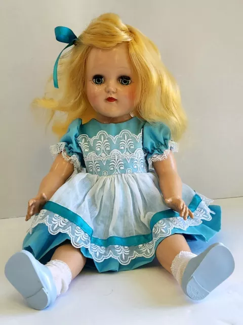 Beautiful Vintage Ideal Toni Doll P-91 16" Blonde, Blue Eyes With Blue Dress