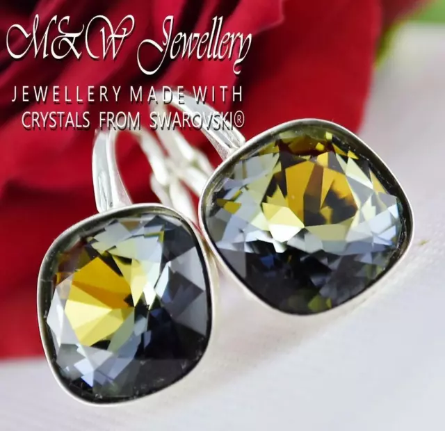 925 Sterling Silver Earrings Crystals From Swarovski® 10mm FANCY STONE - Tabac