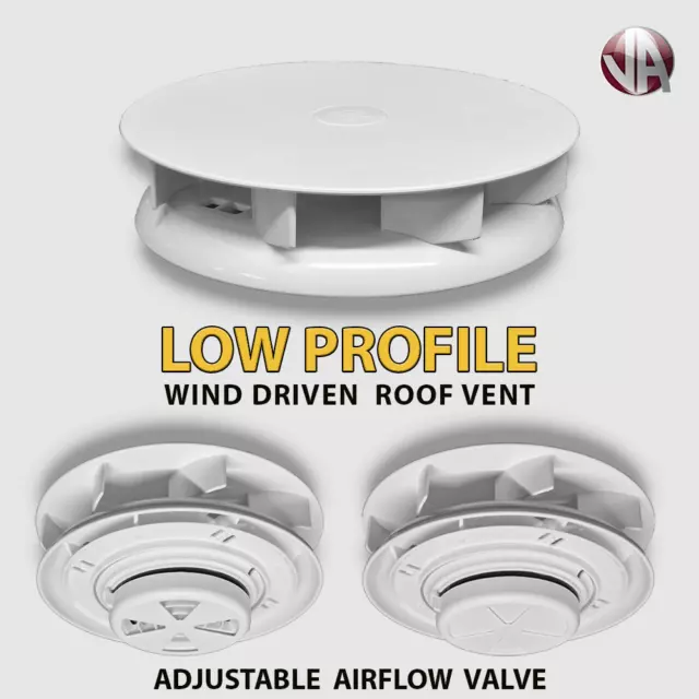 Wind Driven Vent WHITE Roof Vent Low Profile Van Dog Pet Slimline Air Rotary