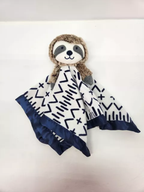 Cloud Island Sloth Lovey Brown Plush Navy Blue White Security Blanket  *Read