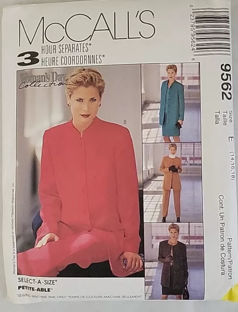 McCalls 9562 Sewing Pattern Misses Jacket Top Pants Skirt Size 14 16 18 Uncut