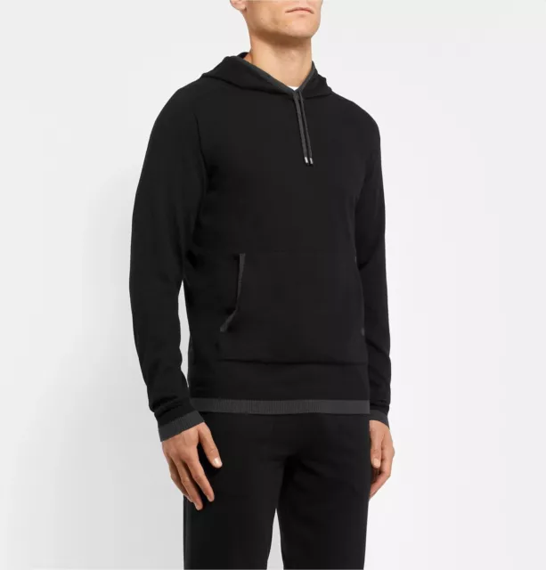 ZIMMERLI - Contrast-Tipped Cotton and Cashmere-Blend Hoodie Black - BNWT - Small 2