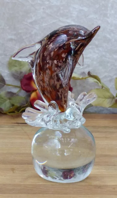 Glasfigur Delfin Skulptur Glas Fisch Kristallglas Murano Stil Kunst Handarbeit