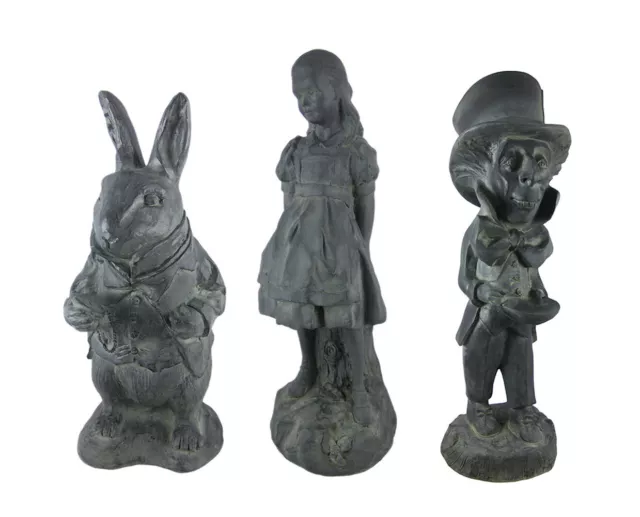 Alice in Wonderland White Rabbit, Mad Hatter, Alice Oxidized Garden Statue Set Alice in Wonderland White Rabbit, Mad Hatter, Alice Oxidized Garden Statue Set