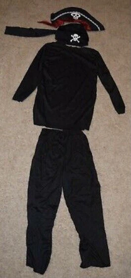 Pirate Halloween Costume Size 6 Black Shirt/Pants/Cap/Hat