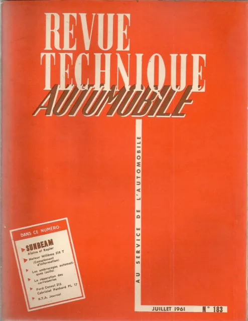 REVUE TECHNIQUE AUTOMOBILE 183 RTA 1961 SUNBEAM ALPINE et RAPIER + WILLEME 518 T