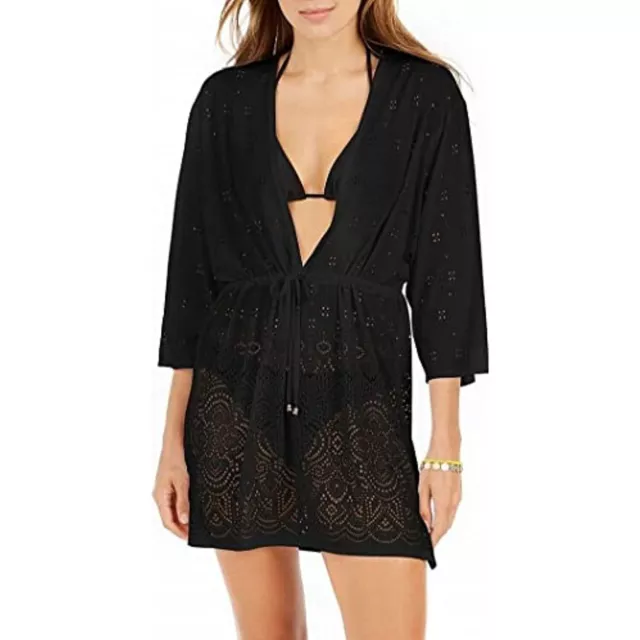 DOTTI Swim Cover Up Crochet Tunic V Neck Black Size Small $54 - NWT