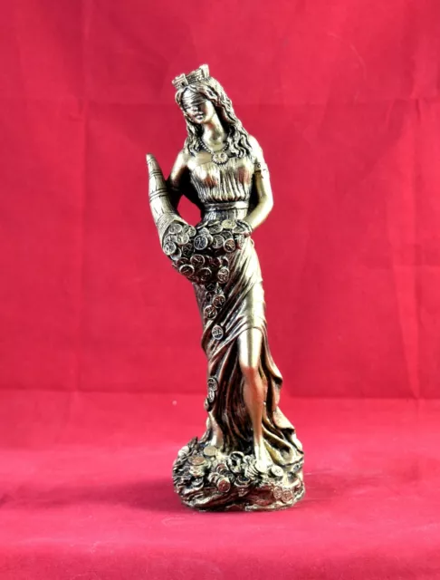 Fortuna Tyche  Goddess of Luck, Fate, and Fortune Gold Patina Statue 7,7 inch