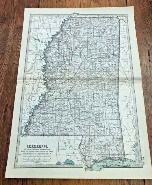 1903 large colour fold out map titled " mississippi "