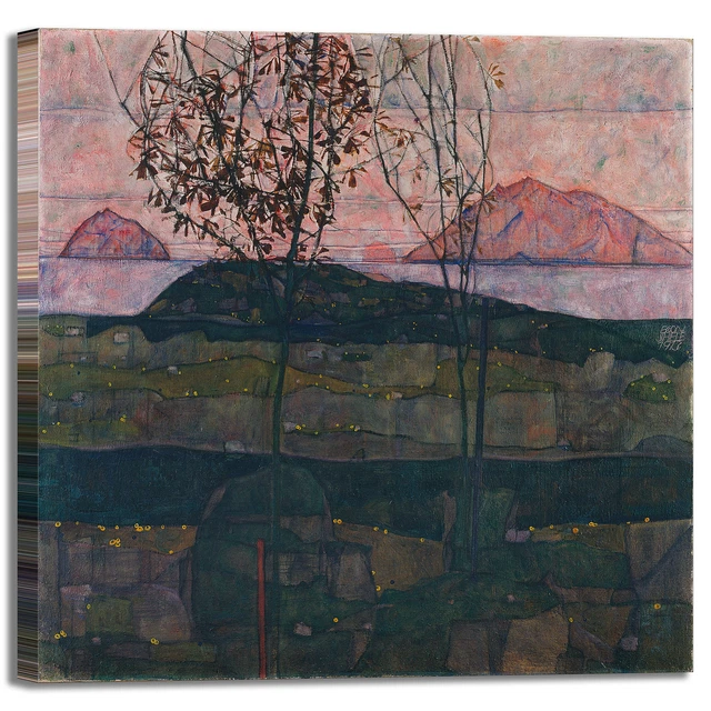 Tableau Déco Sur Toile Schiele Tramonto - Impression Haute Résolution, Cadre Bois, Fait Main Italie
