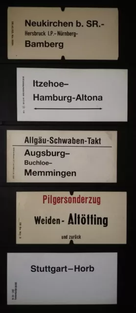 5 original verschiedene Zuglaufschilder (groß) - Außenschilder von früher...