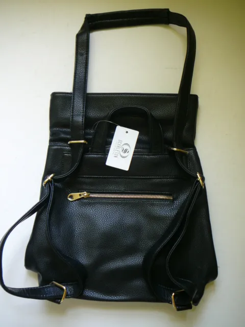 New Black Faux Leather Backpack Shoulder Bag Convertible Medium