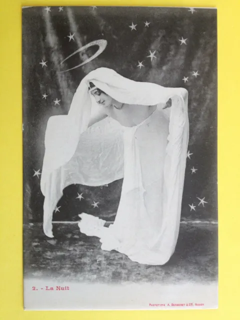 cpa 1900 Phot. BERGERET & Cie NANCY La NUIT stars young woman veil naked breast