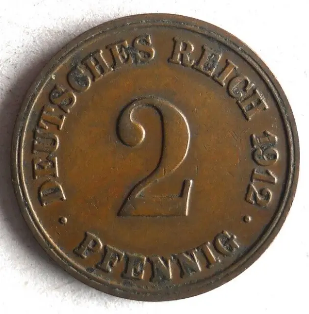 1912 E GERMAN EMPIRE 2 PFENNIG - Excellent Vintage Coin - german BIN #7