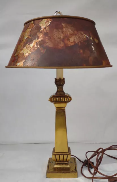 Vtg Brass French Empire Candlestick Bouillotte TABLE LAMP Desk Library Leviton