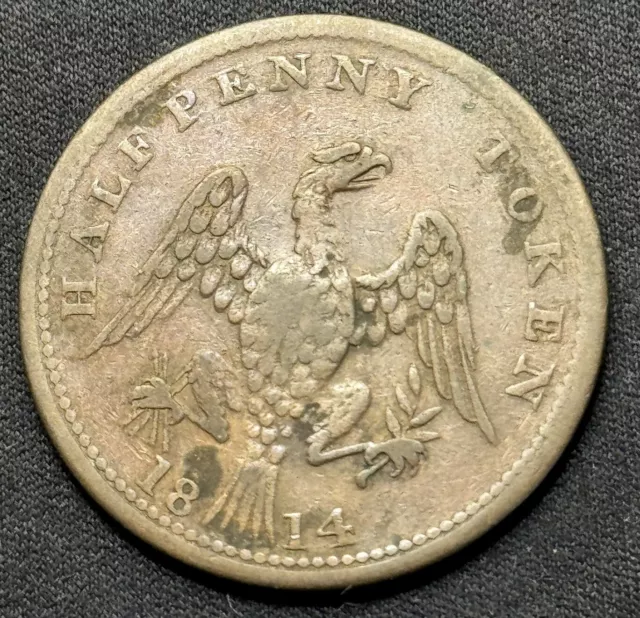 1814 Lower Canada Britannia And Eagle Half Penny Token Coin