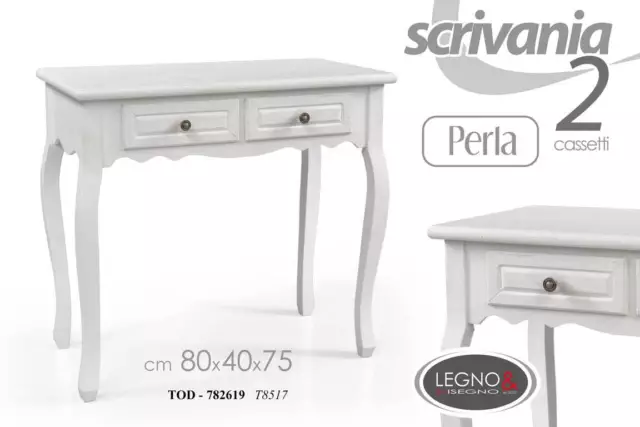 Tavolo Scrivania Scrittoio Consolle Legno Bianco Perla Shabby Chic 80*40*H75Cm