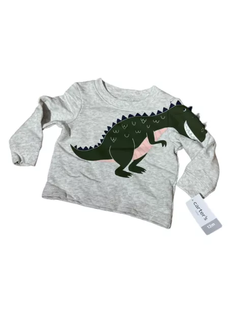 NWT Carters Baby Boy Gray Sweater Dinosaur 12m