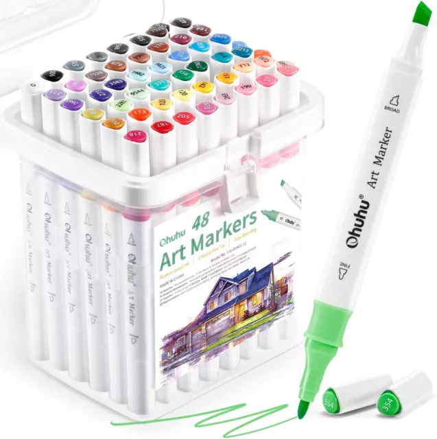 Ohuhu Honolulu Series Alcohol Based 48 Colors plus Colorless Blender Dual  Tipped Art Markers for Coloring and Sketching for Kids and Adults (Chisel