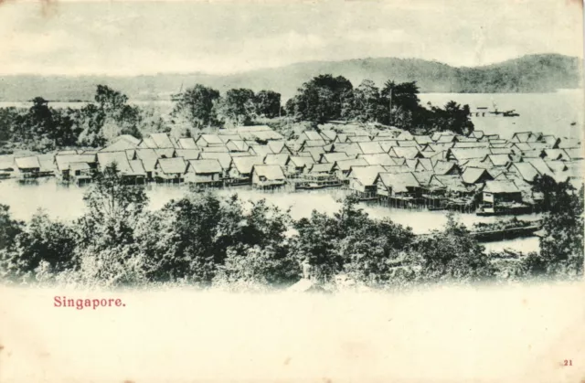 PC CPA SINGAPORE, RIVER SCENE WITH HOUSES, Vintage Postcard (b19621)