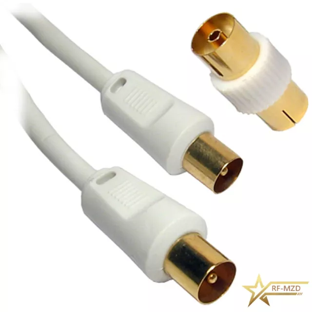 Coaxial TV Aerial Cable Extension RF Fly Lead Digital Male to Male Coax 1m - 50m
