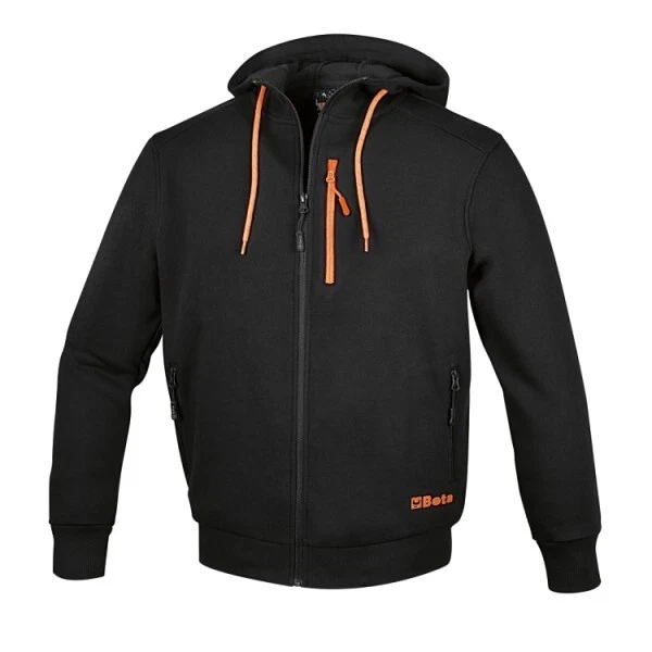Beta Felpa Nera Zip Lunga Con Cappuccio 280Gr. Art.7665N Tg.l Tre Tasche Con Zip