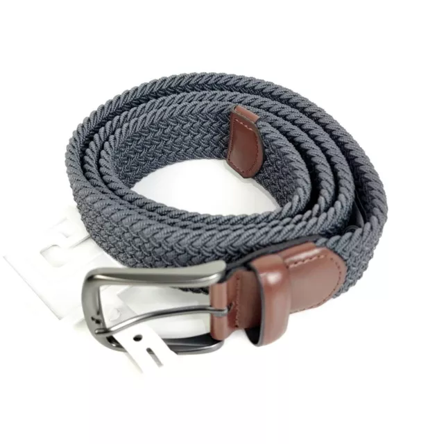 PERRY ELLIS PORTFOLIO Mens Webbed Leather-Trim Belt Grey $19.00 - PicClick
