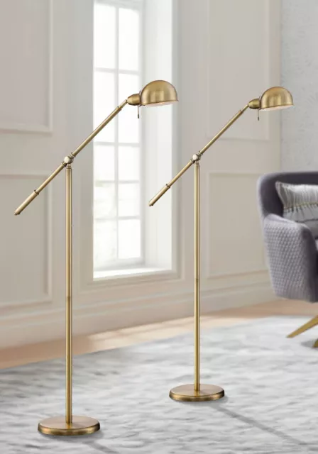 Dawson Antique Brass Adjustable Boom Arm Pharmacy Floor Lamps Set of 2