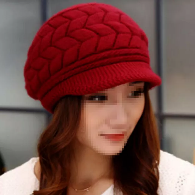 Womens Winter Beanie Hat Warm Knitted Slouchy Fleece Beret Cap with Visor New