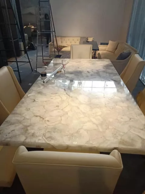 White Agate Table top, Quartz Countertops for Office Meeting Dining Tops