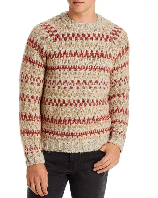 A.P.C. Leonhard Crewneck Geometric Print Sweater Men's S Mastic Chine Wool Blend