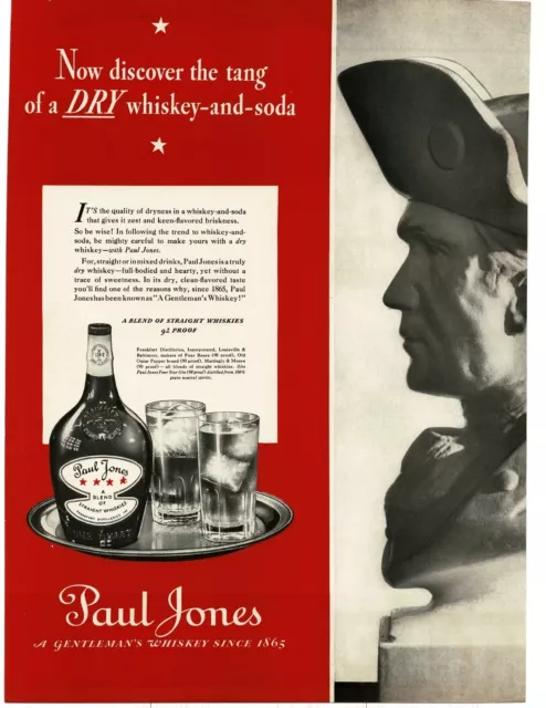 1937 Paul Jones Whiskey bust Vintage Print Ad 1