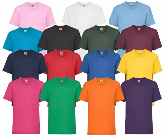 Kids Boys Girls Fruit Of The Loom Children T-Shirt Plain Basic Casual Top