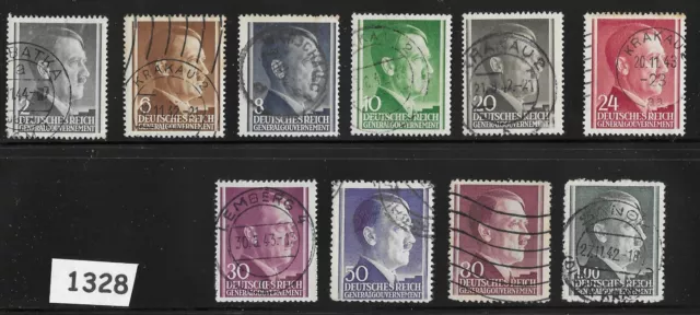 #1328     WWII Adolf Hitler stamp group /  10 different 1941 Occupation Poland