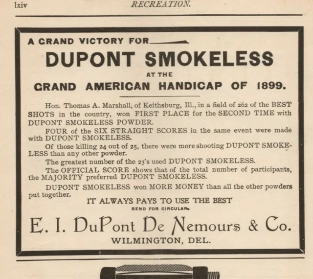 1890s-1910s Print Ad DuPont Smokeless Gunpowder Nemours, Shotguns