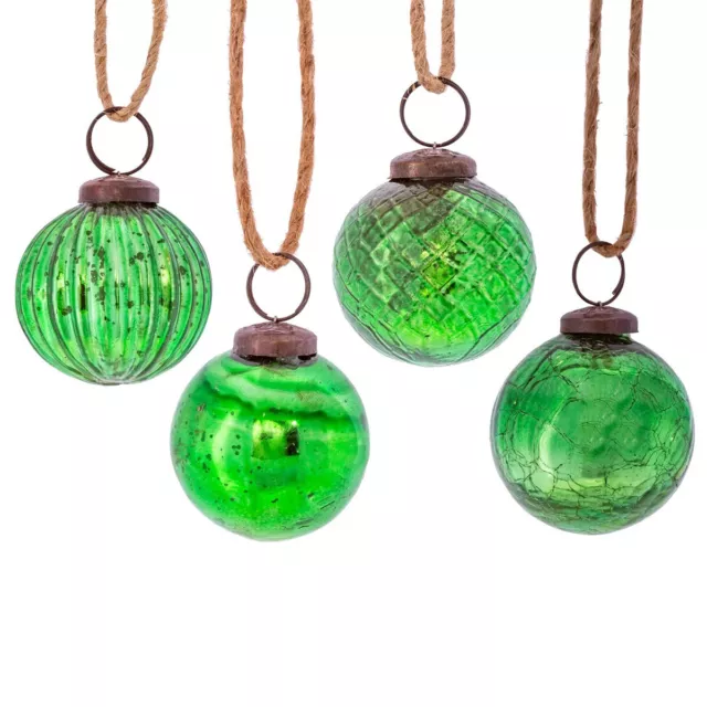 Sass & Belle grün knistern recyceltes Glas Bummeln rund Weihnachten Baum Dekor 4er Set