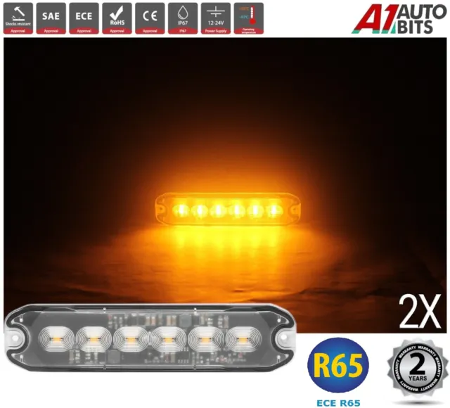 2x 6 Led Amber Recovery Strobe Flashing Grille Lightbar Lamps Truck Lights R65