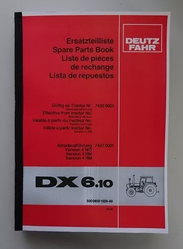 Ersatzteilliste Deutz DX 6.10 + Wartungsplan + Schmierplan